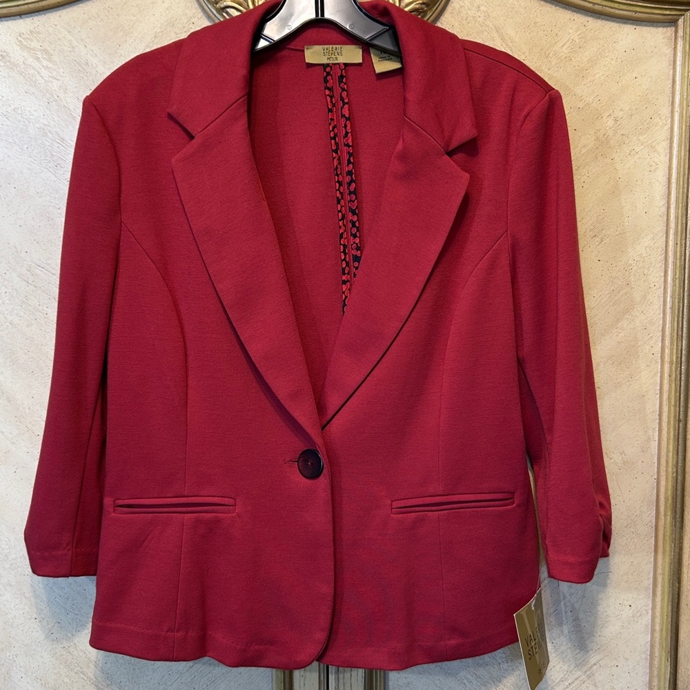 Valerie Stevens Brick Red Ruched 3/4 Sleeve Blazer NEW NWT